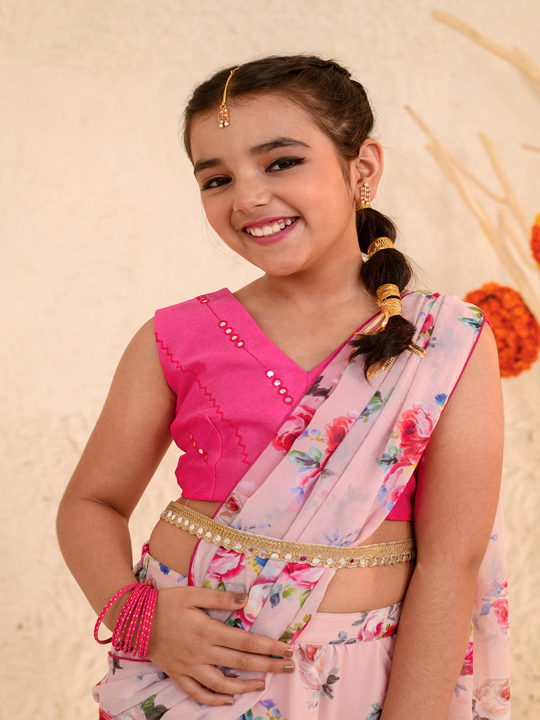 Girls Printed Ready to Wear Lehenga Choli (L-PEACHROSE)