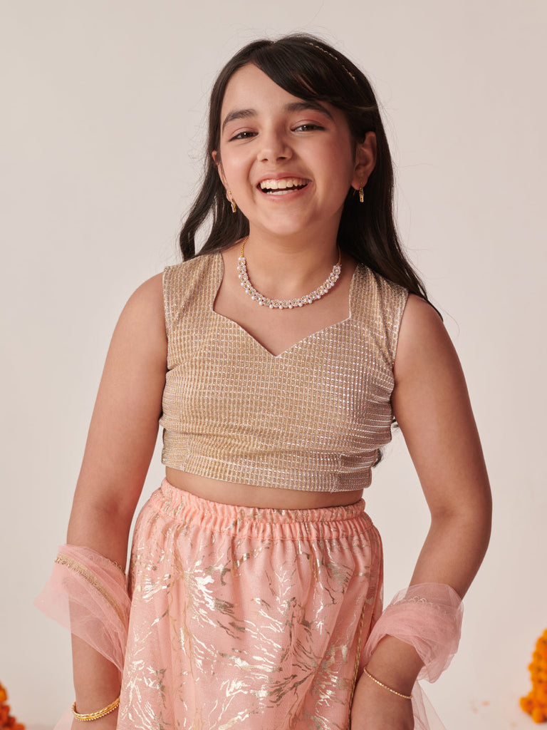 Girls Printed Ready To Wear Lehenga Blouse With Dupatta (L-PEACHSHIMMARI)
