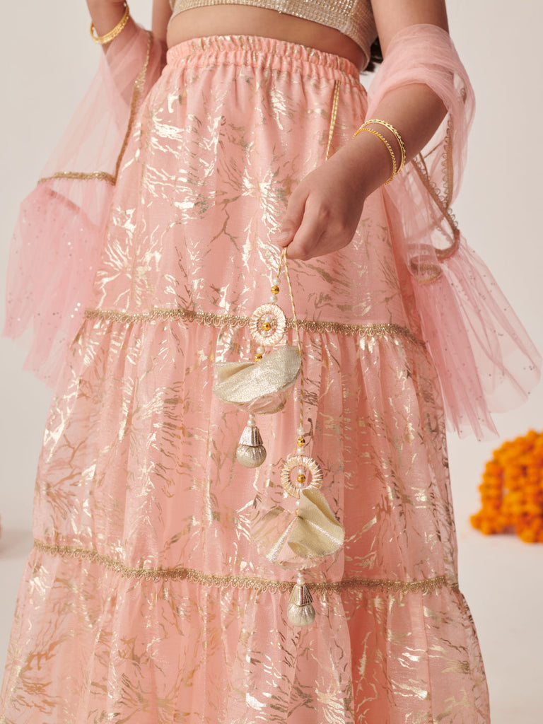 Girls Printed Ready To Wear Lehenga Blouse With Dupatta (L-PEACHSHIMMARI)