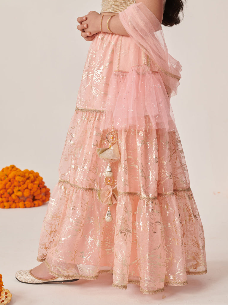 Girls Printed Ready To Wear Lehenga Blouse With Dupatta (L-PEACHSHIMMARI)