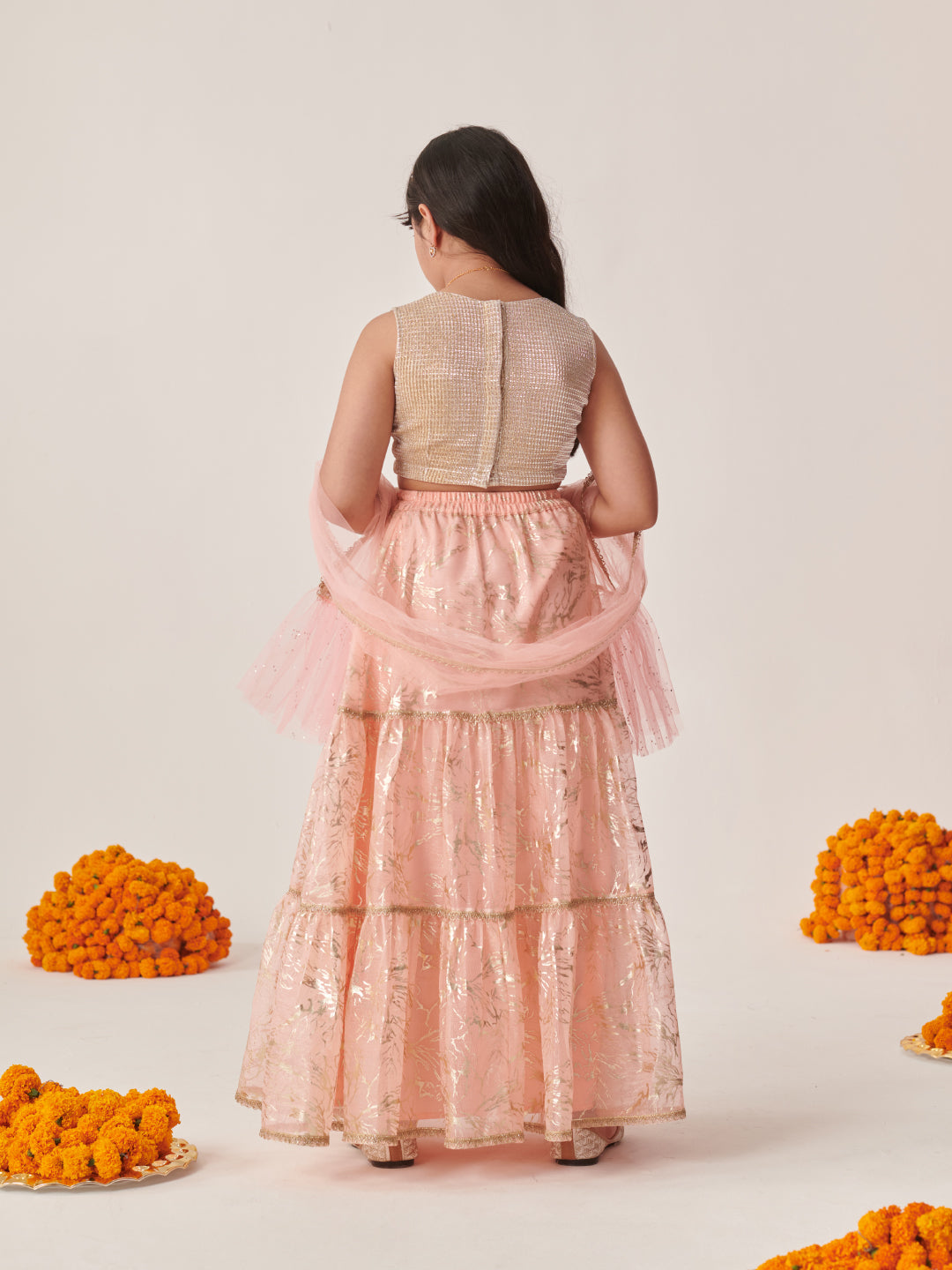 Girls Printed Ready To Wear Lehenga Blouse With Dupatta (L-PEACHSHIMMARI)