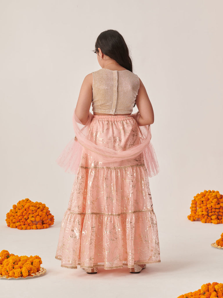 Girls Printed Ready To Wear Lehenga Blouse With Dupatta (L-PEACHSHIMMARI)
