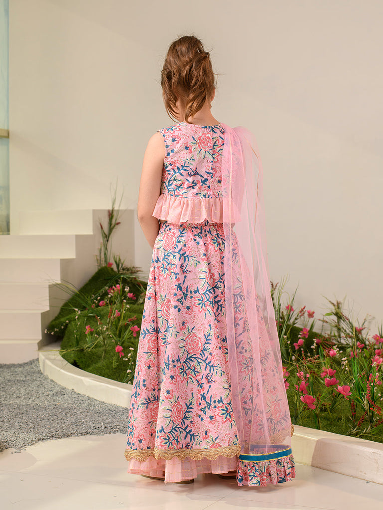 Girls Printed Ready to Wear Lehenga & Blouse With Dupatta (L-PINKBLUEJAAL)