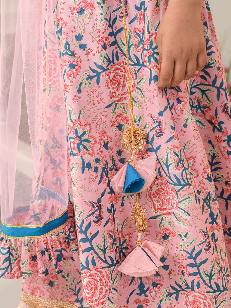 Girls Printed Ready to Wear Lehenga & Blouse With Dupatta (L-PINKBLUEJAAL)