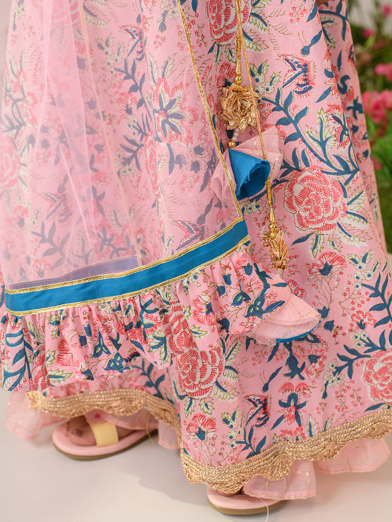 Girls Printed Ready to Wear Lehenga & Blouse With Dupatta (L-PINKBLUEJAAL)