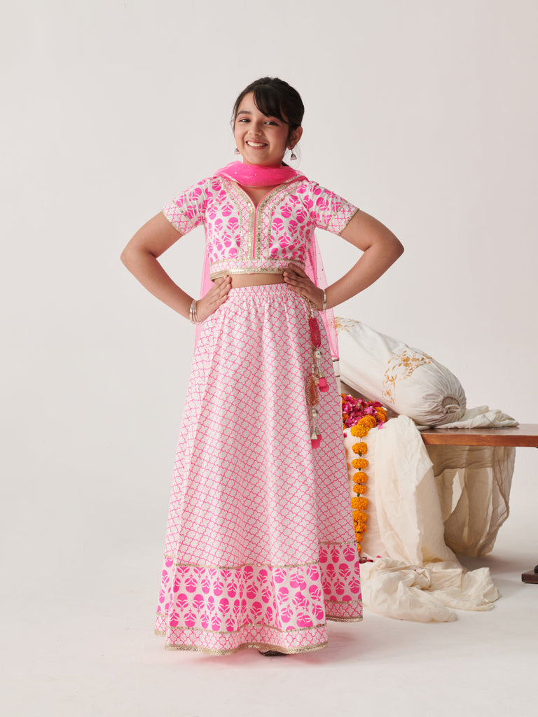 Girls Printed Ready To Wear Lehenga Blouse With Dupatta (L-PINKWTBOOTI)