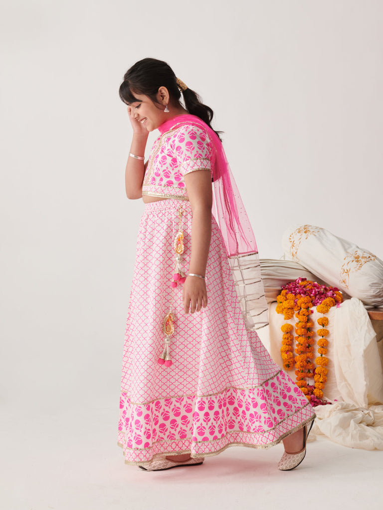 Girls Printed Ready To Wear Lehenga Blouse With Dupatta (L-PINKWTBOOTI)