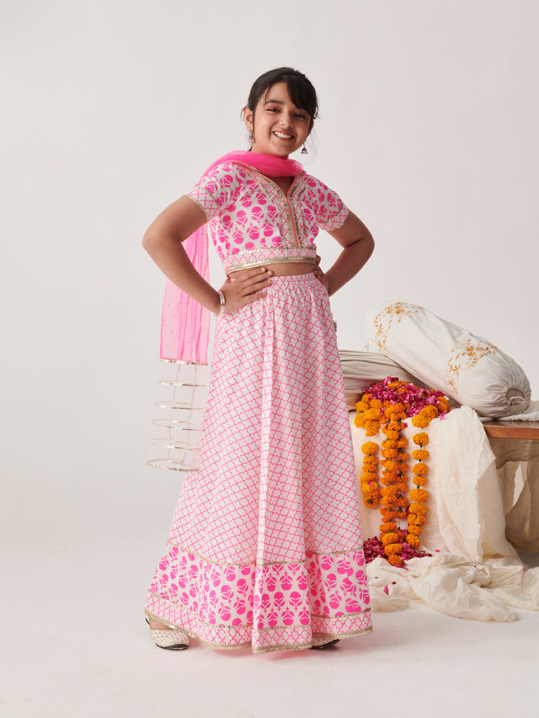 Girls Printed Ready To Wear Lehenga Blouse With Dupatta (L-PINKWTBOOTI)