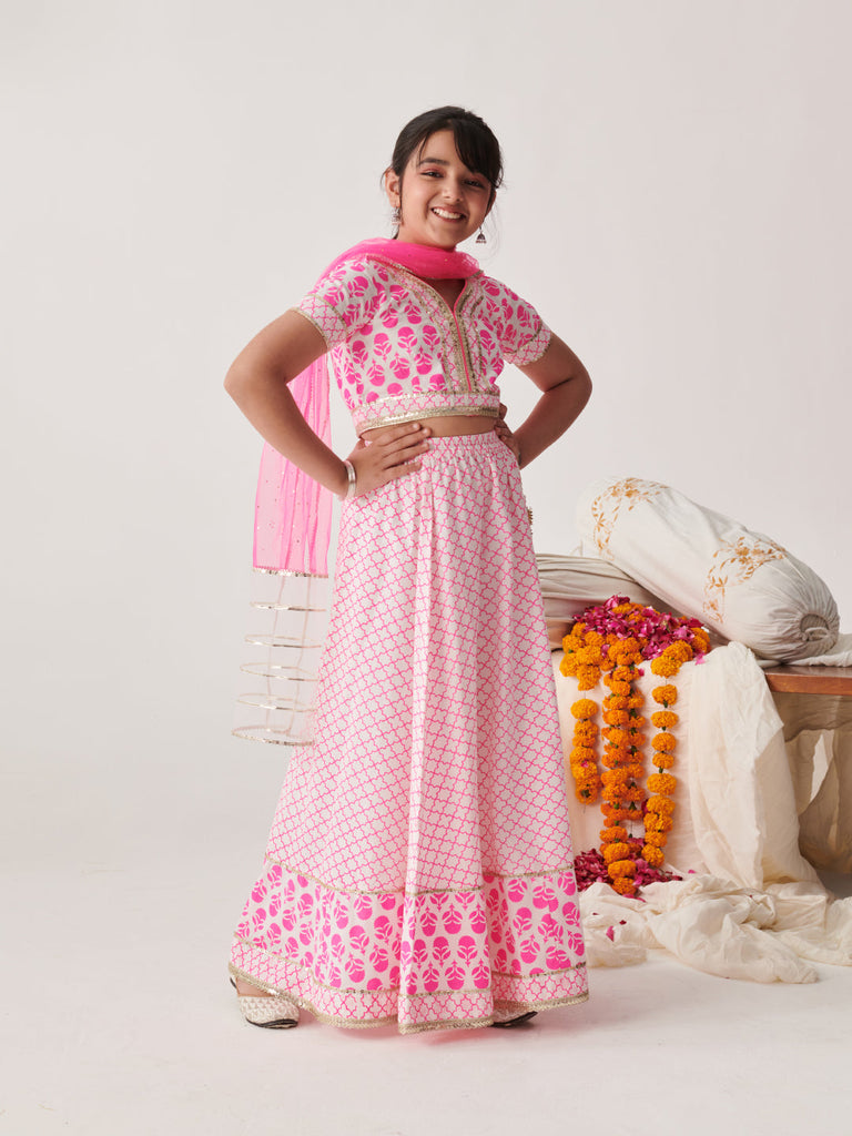 Girls Printed Ready To Wear Lehenga Blouse With Dupatta (L-PINKWTBOOTI)