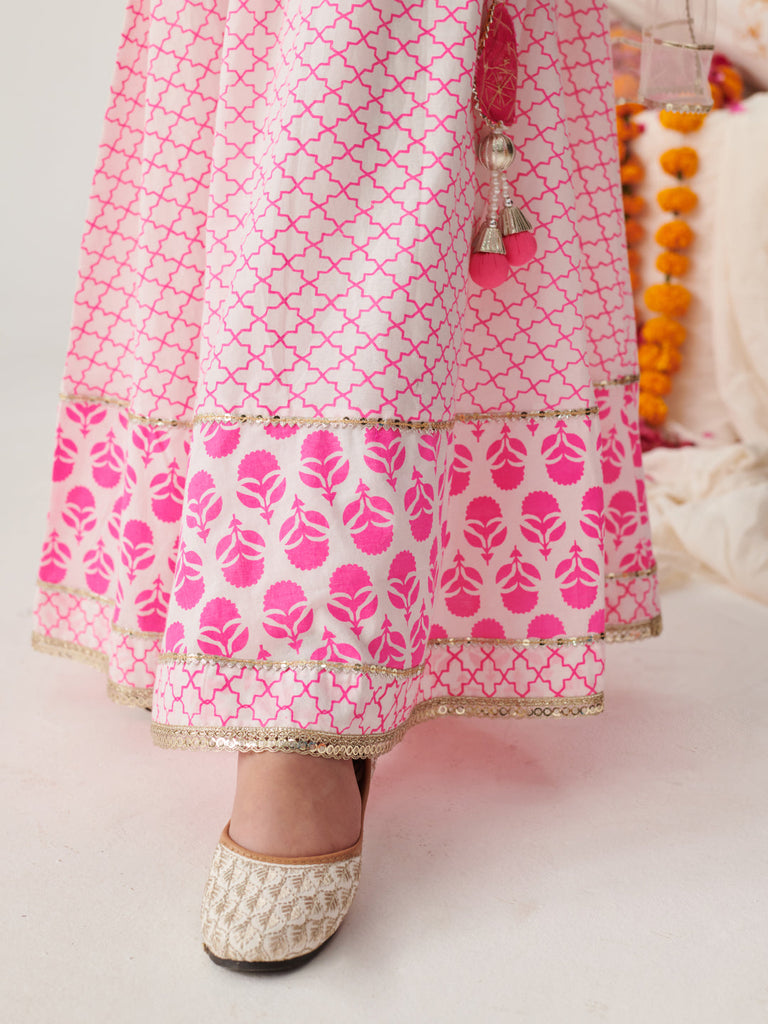 Girls Printed Ready To Wear Lehenga Blouse With Dupatta (L-PINKWTBOOTI)