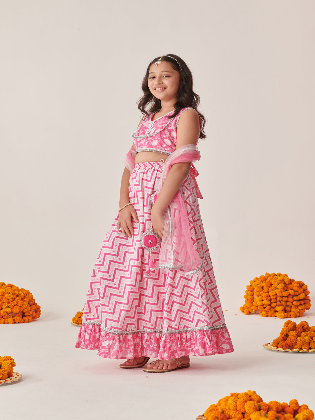 Girls Printed Ready To Wear Lehenga Blouse With Dupatta (L-PINKZIGZAG)