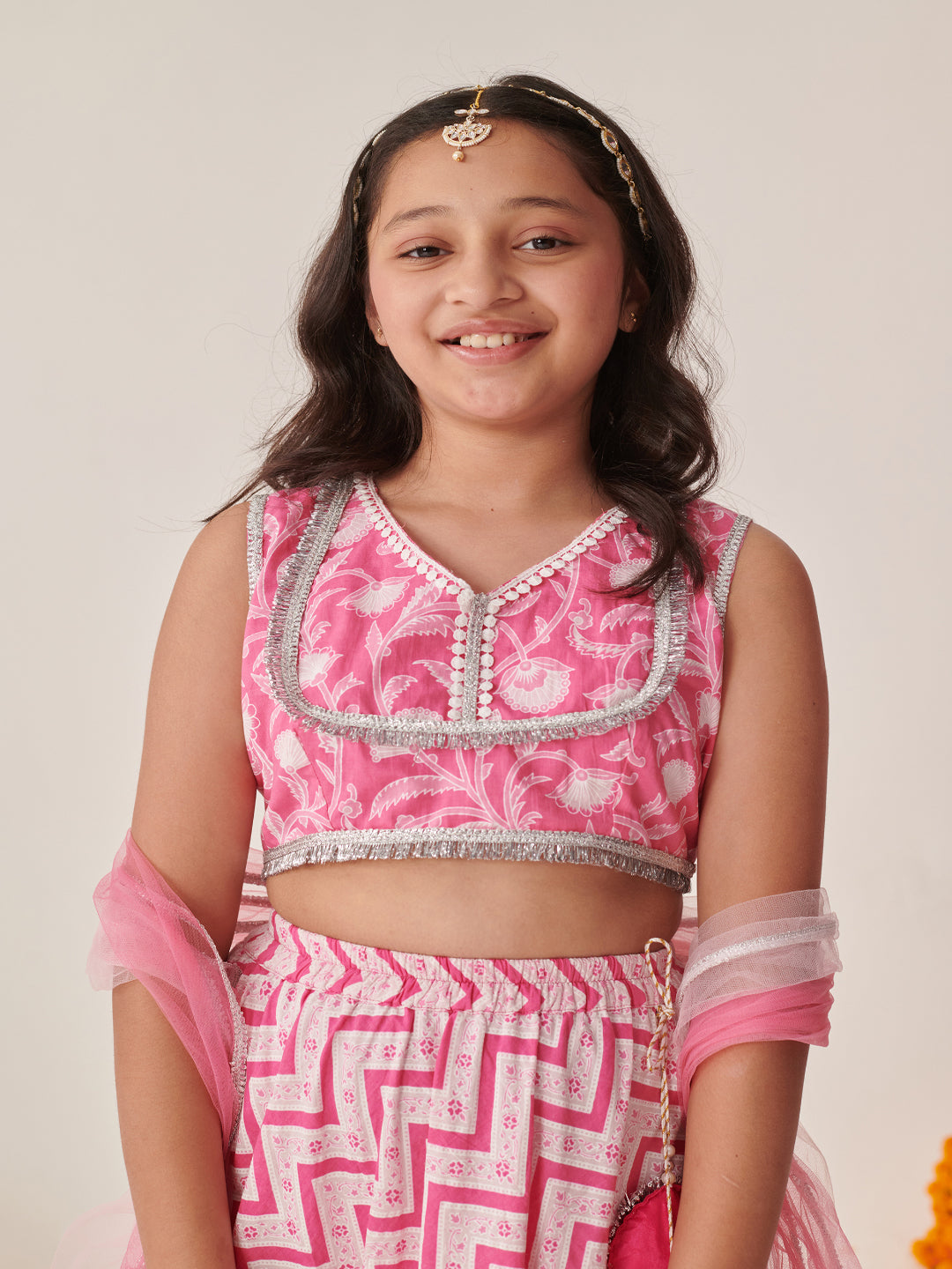 Girls Printed Ready To Wear Lehenga Blouse With Dupatta (L-PINKZIGZAG)