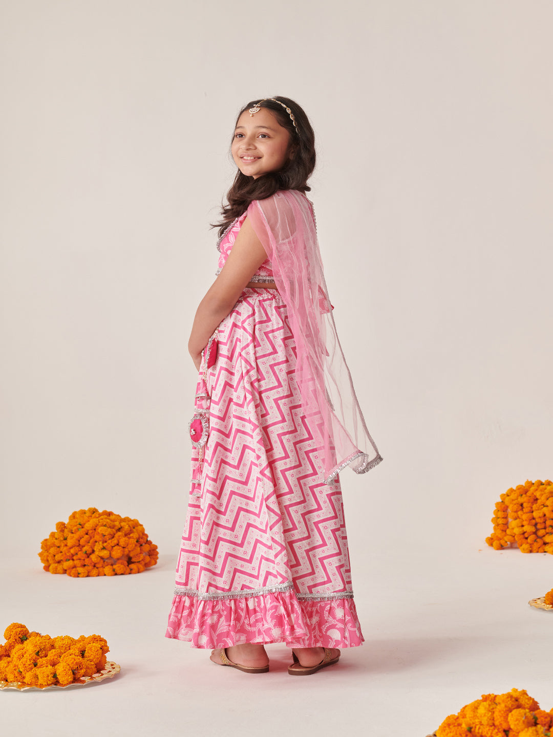 Girls Printed Ready To Wear Lehenga Blouse With Dupatta (L-PINKZIGZAG)