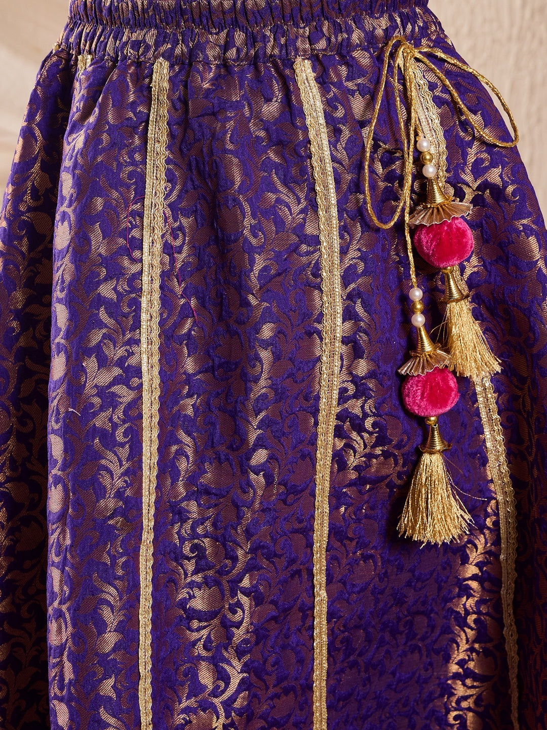 Pspeaches Girls Embroidered Ready To Wear Lehenga & Blouse With Dupatta (L-PURPLEBROCADE)