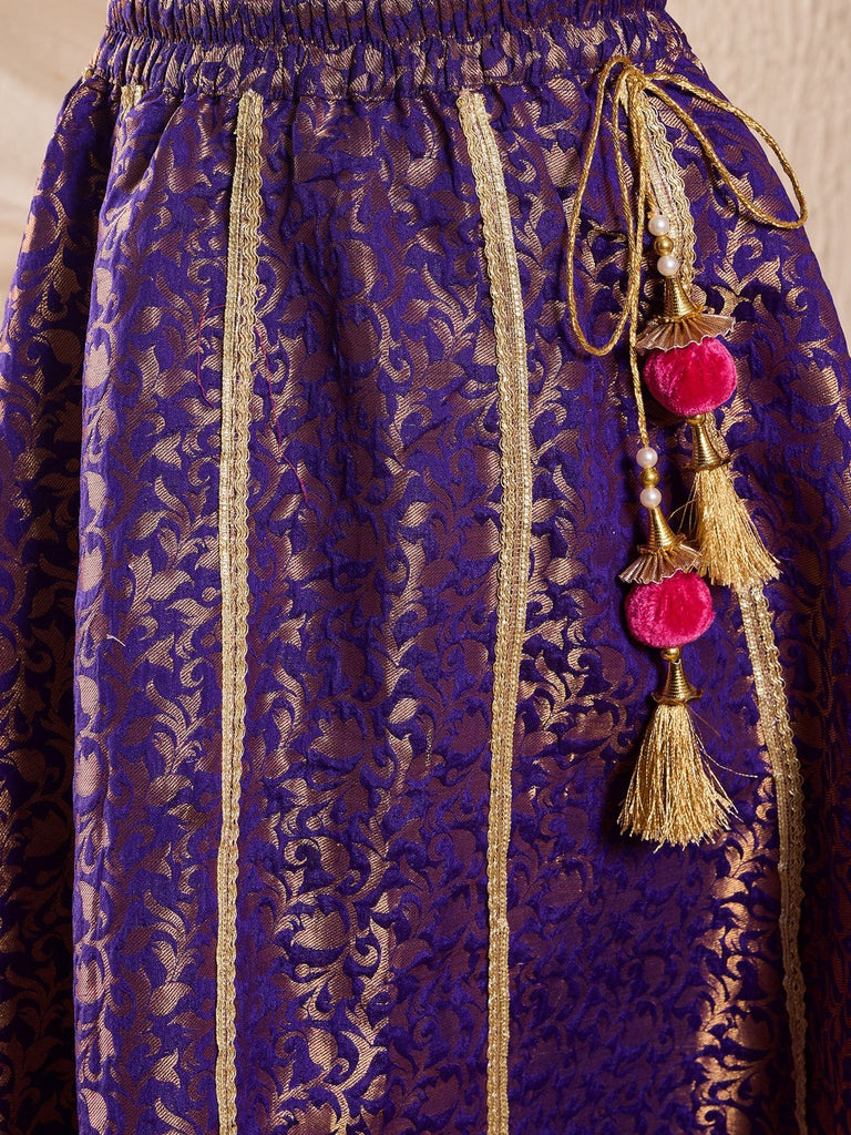 Pspeaches Girls Embroidered Ready To Wear Lehenga & Blouse With Dupatta (L-PURPLEBROCADE)