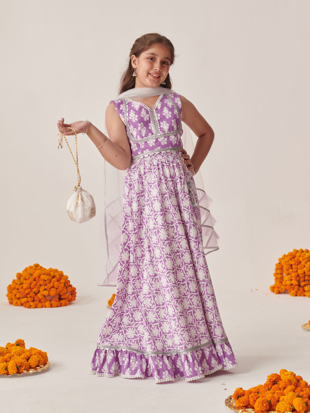 Girls Printed Ready To Wear Lehenga & Blouse With Dupatta (L-PURPLEDOBBY)