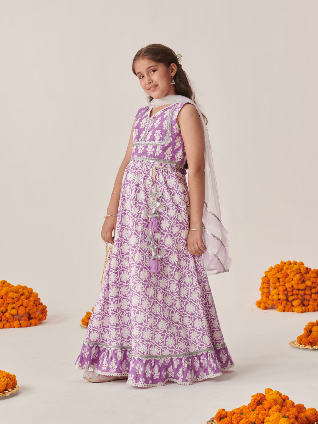 Girls Printed Ready To Wear Lehenga & Blouse With Dupatta (L-PURPLEDOBBY)