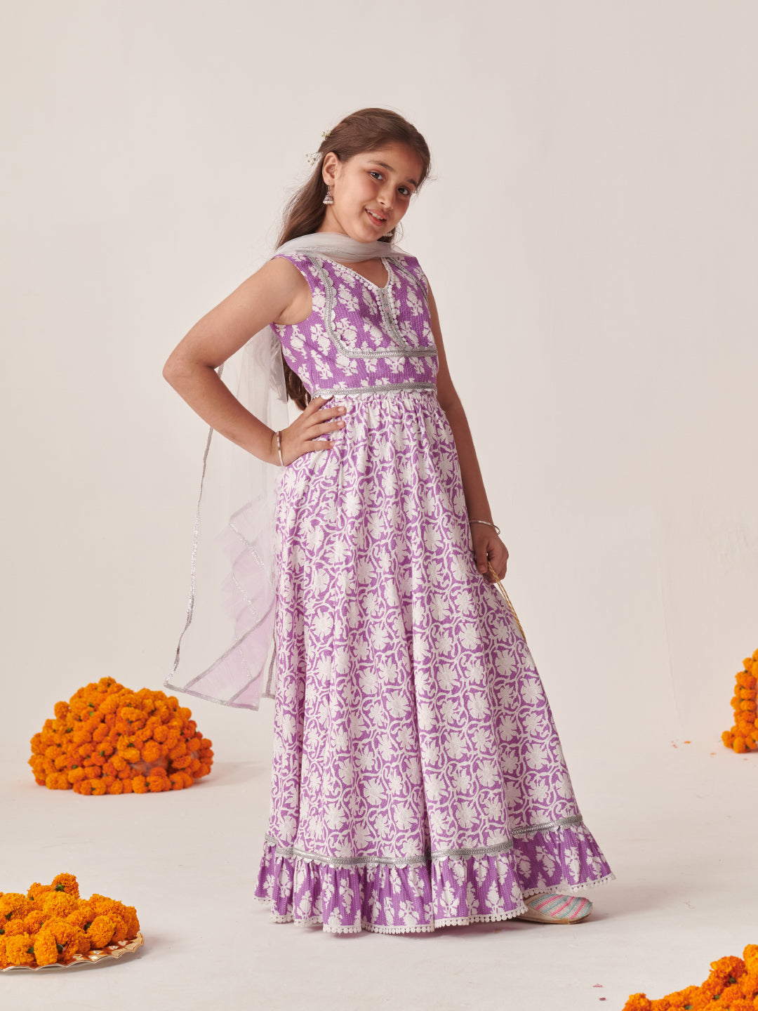 Girls Printed Ready To Wear Lehenga & Blouse With Dupatta (L-PURPLEDOBBY)