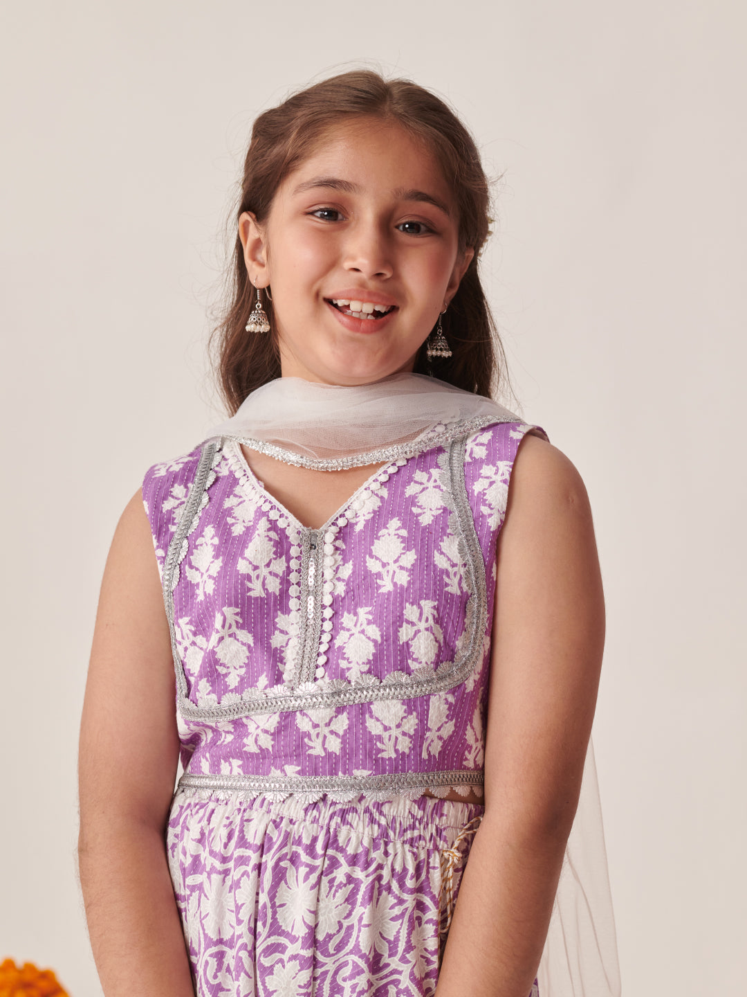 Girls Printed Ready To Wear Lehenga & Blouse With Dupatta (L-PURPLEDOBBY)