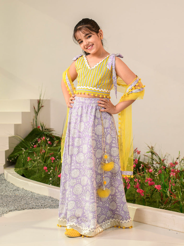 Girls Printed Ready to Wear Lehenga Choli With Dupatta (L-PURPLEJAAL)