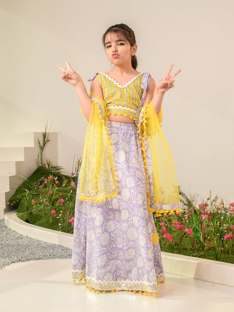 Girls Printed Ready to Wear Lehenga Choli With Dupatta (L-PURPLEJAAL)