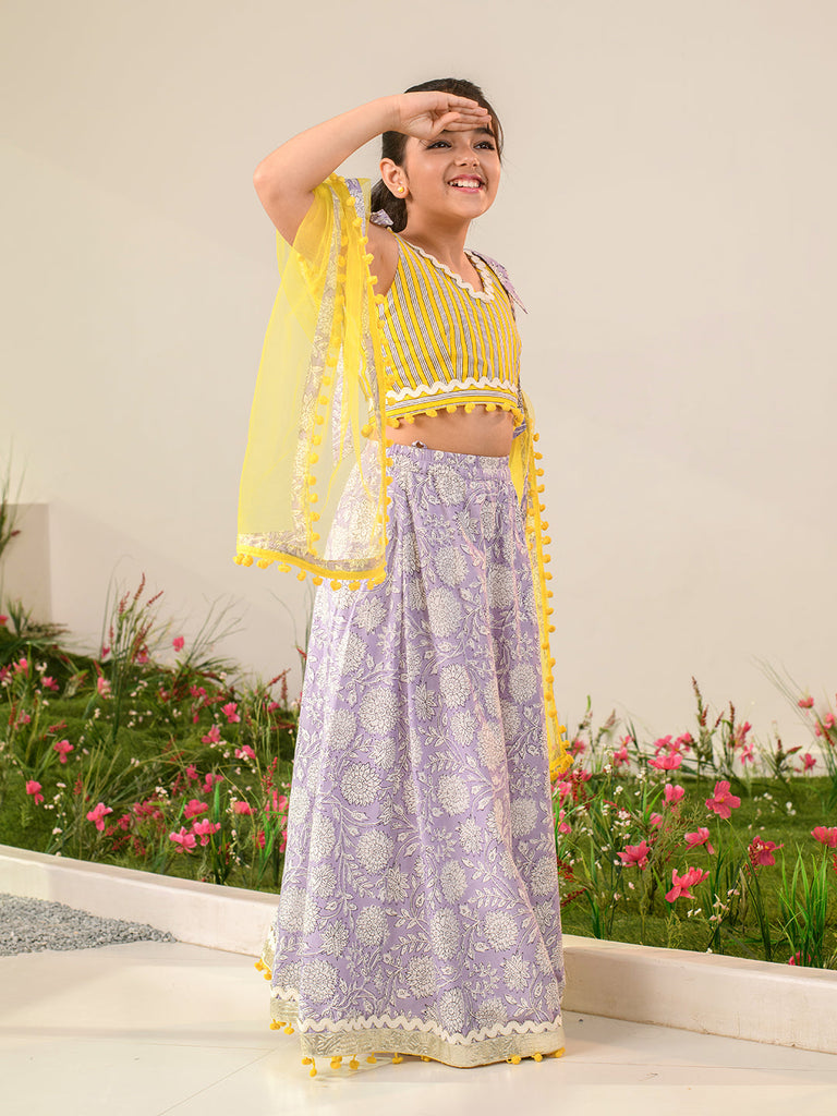 Girls Printed Ready to Wear Lehenga Choli With Dupatta (L-PURPLEJAAL)