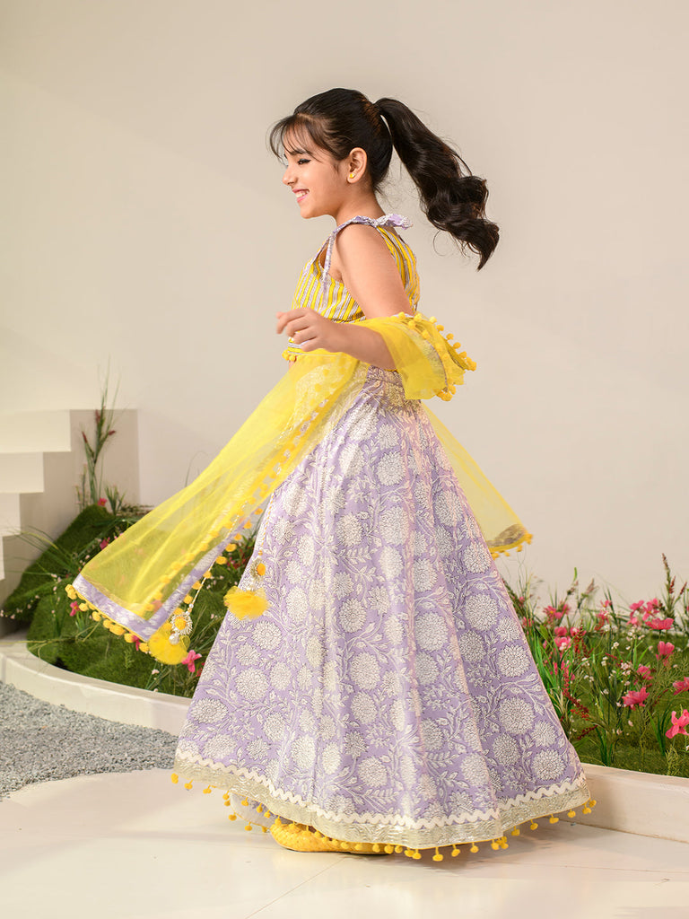 Girls Printed Ready to Wear Lehenga Choli With Dupatta (L-PURPLEJAAL)