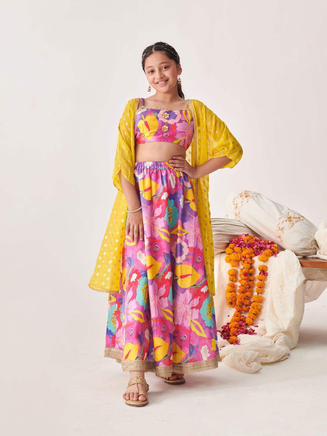 Girls Printed Ready To Wear Lehenga (L-PURPLEMULTIDUPION)