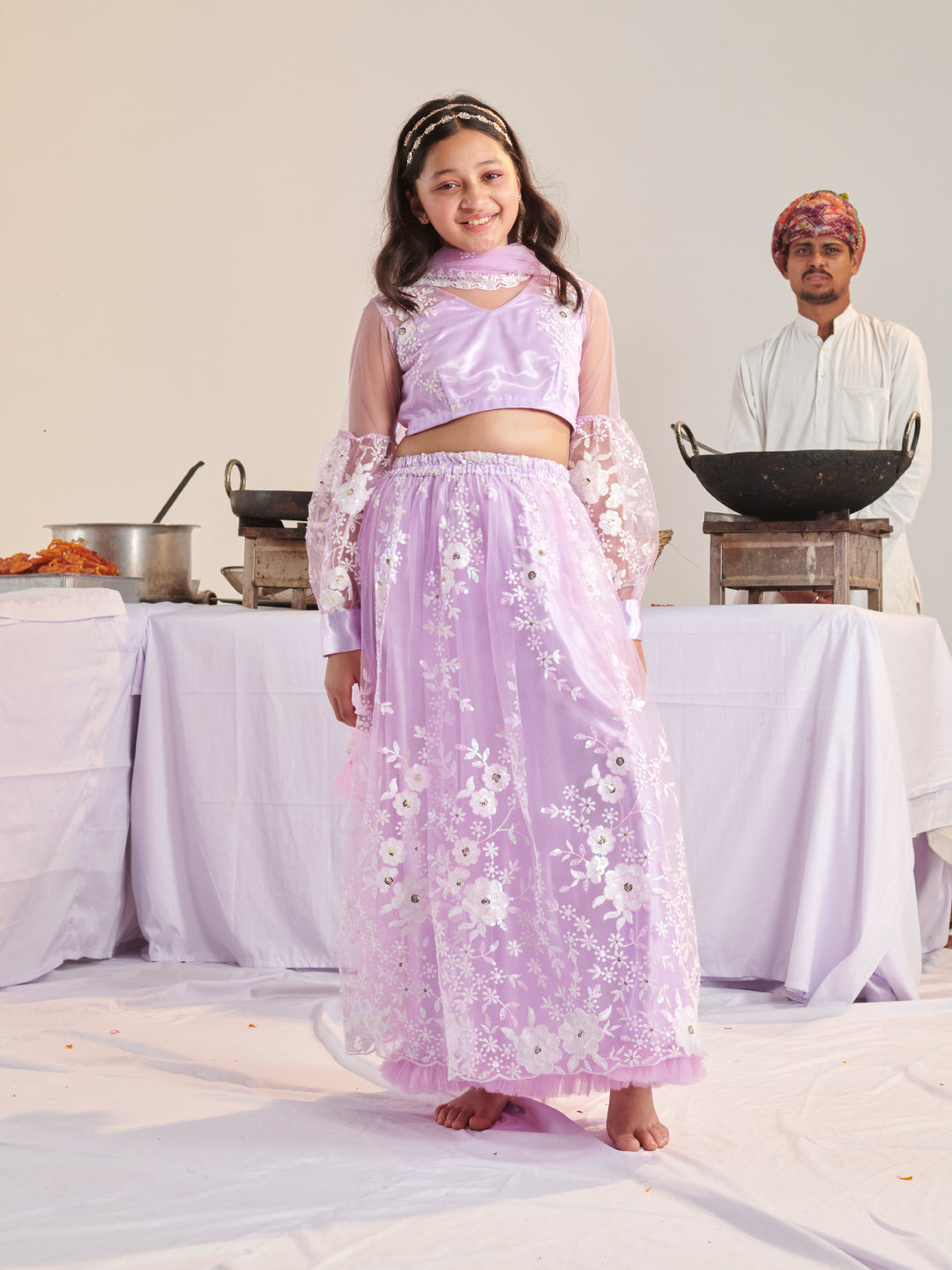 Girls Printed Ready To Wear Lehenga & Blouse With Dupatta (L-PURPLENETEMB)