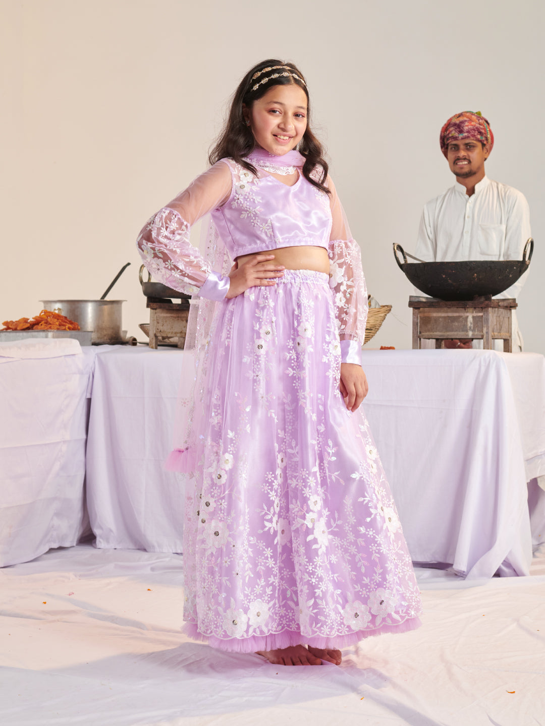 Girls Printed Ready To Wear Lehenga & Blouse With Dupatta (L-PURPLENETEMB)