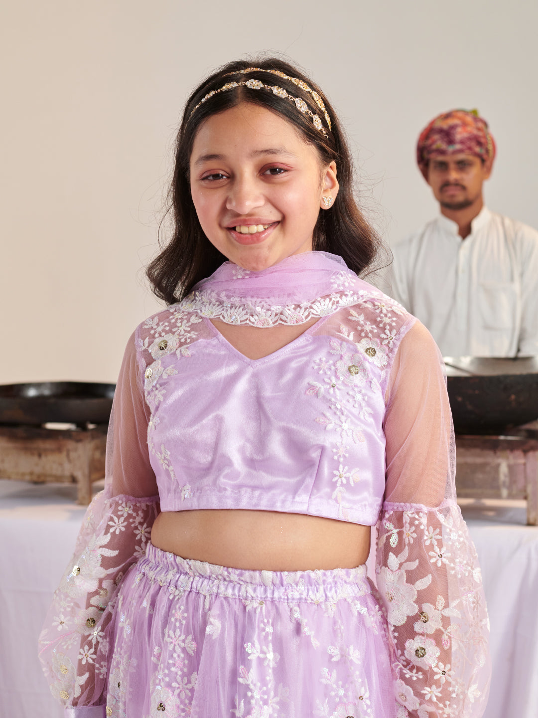 Girls Printed Ready To Wear Lehenga & Blouse With Dupatta (L-PURPLENETEMB)