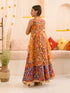 Girls Floral Printed Ready to Wear Lehenga Choli With Over Coat (L-PURPLEORANGEFLOWER)