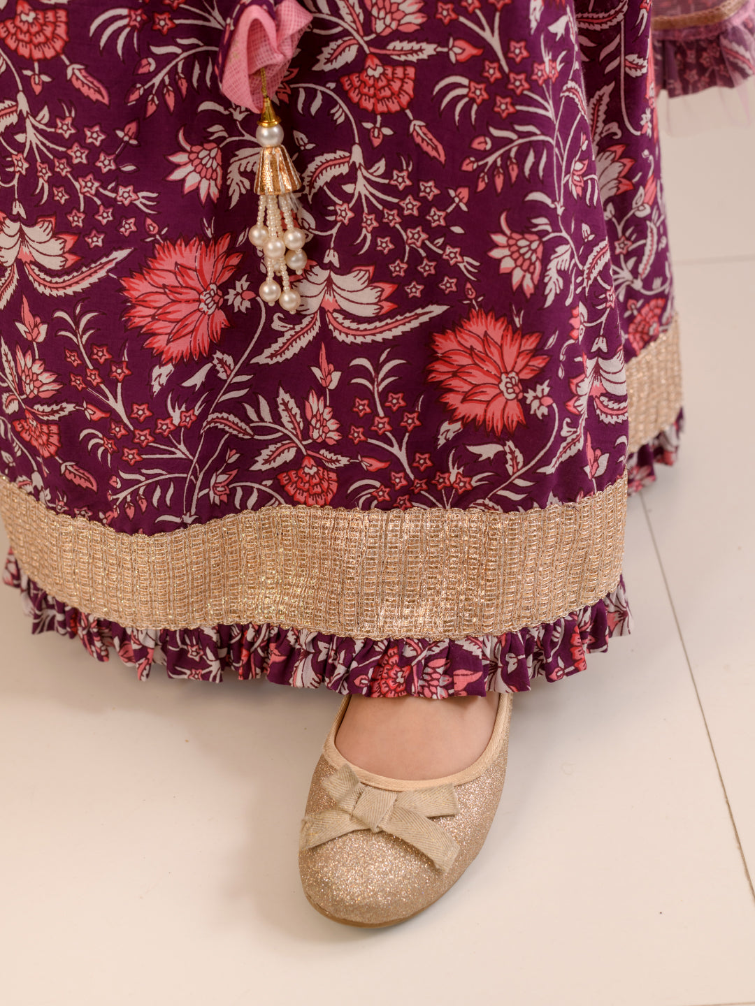 Girls Printed Ready to Wear Lehenga & Blouse With Dupatta (L-PURPLEPINKFLOWER)