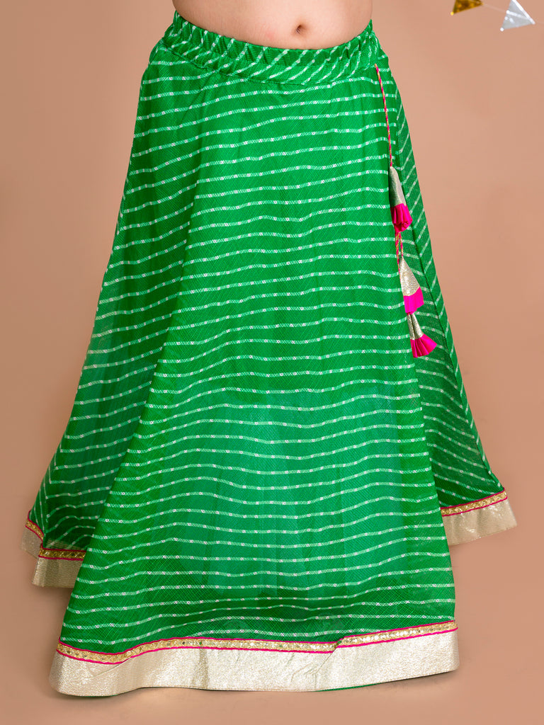 Pspeaches Girls Green Pink Ready To Wear Lehenga Blouse With Dupatta (L-PINK GREEN)