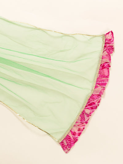 Pspeaches Girls Green Pink Ready To Wear Lehenga Blouse With Dupatta (L-PINK GREEN)