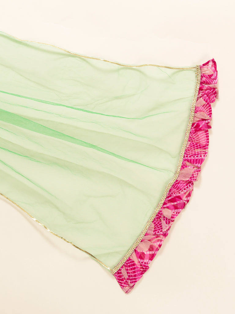 Pspeaches Girls Green Pink Ready To Wear Lehenga Blouse With Dupatta (L-PINK GREEN)