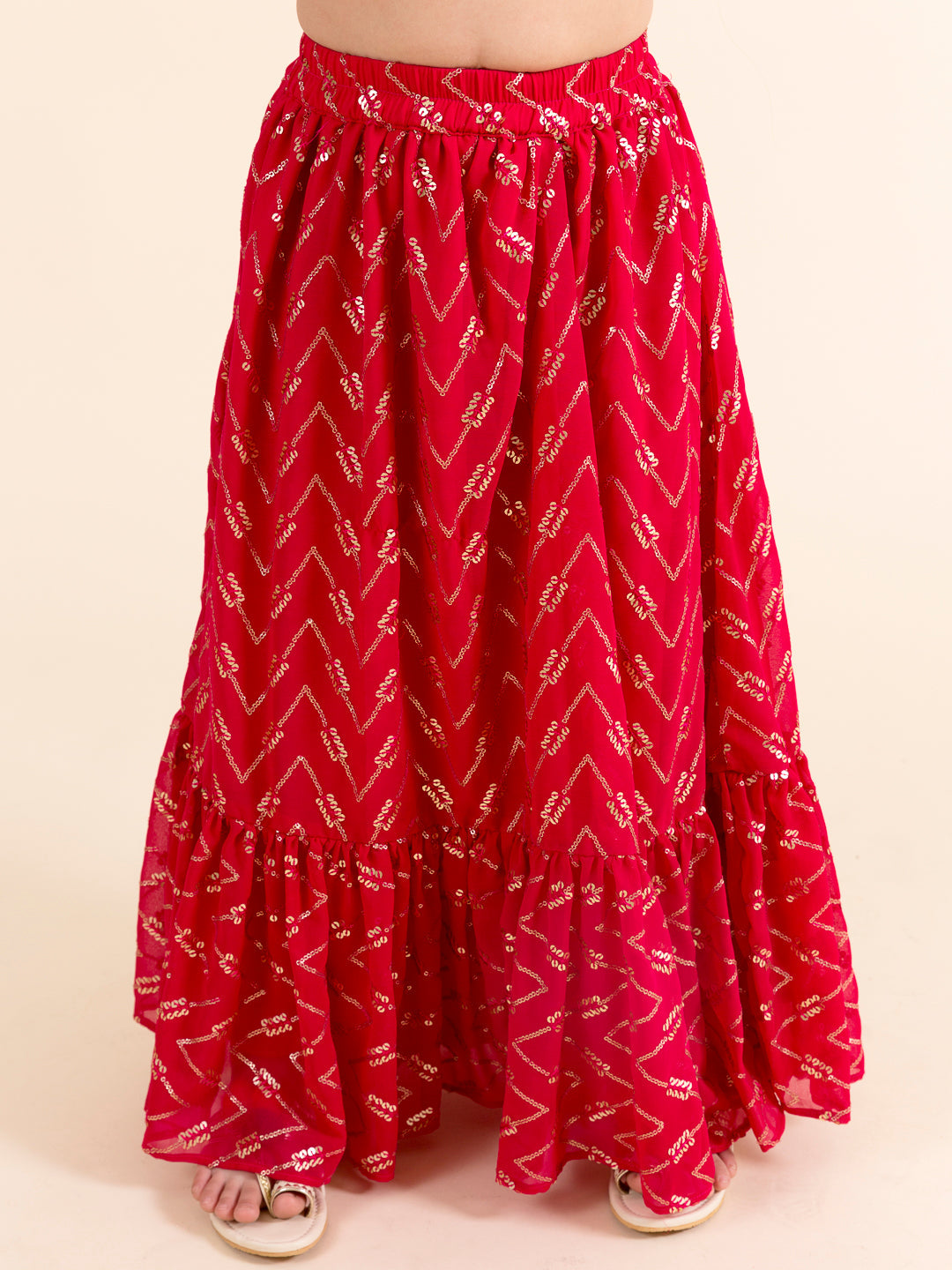 Girls Magenta & Gold-Toned Embellished Sequinned Ready to Wear Lehenga Choli (L-Raniseq)