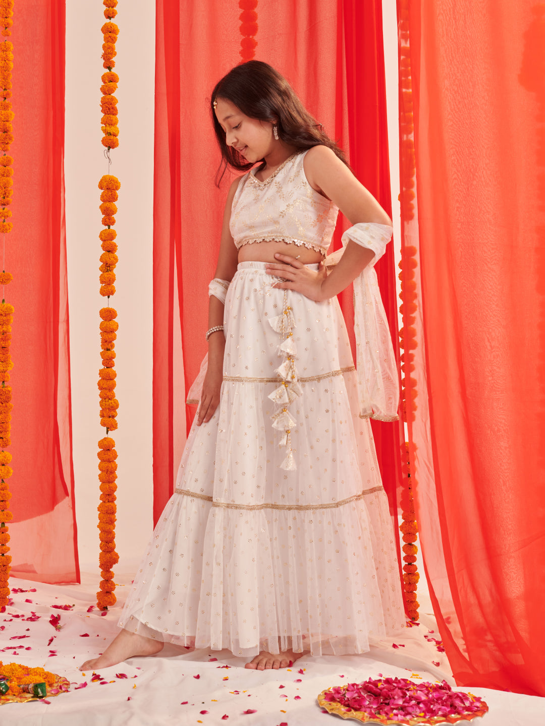 Girls Printed Ready To Wear Lehenga Blouse With Dupatta (L-WHITEFOIL)