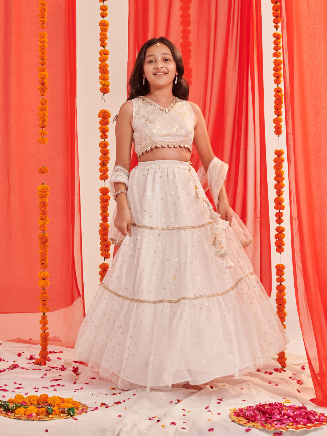 Girls Printed Ready To Wear Lehenga Blouse With Dupatta (L-WHITEFOIL)