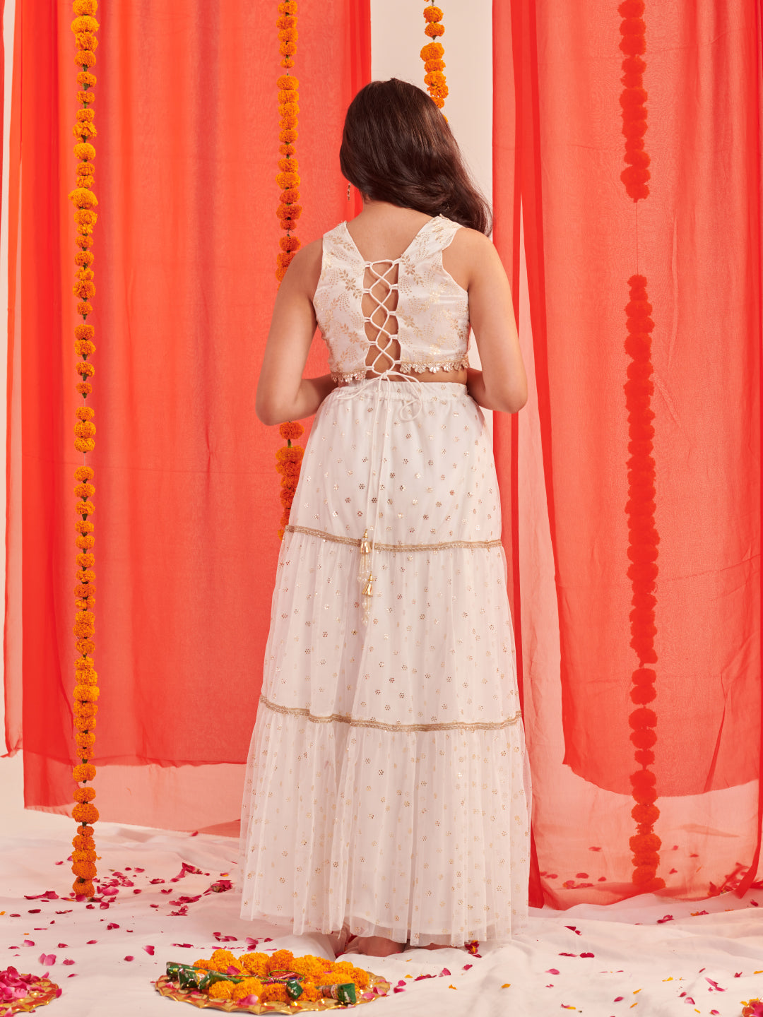 Girls Printed Ready To Wear Lehenga Blouse With Dupatta (L-WHITEFOIL)