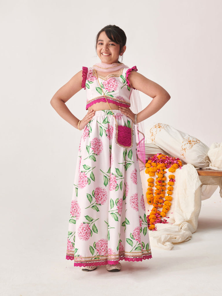 Girls Printed Ready To Wear Lehenga Blouse With Dupatta (L-WINECROSHIALACE)