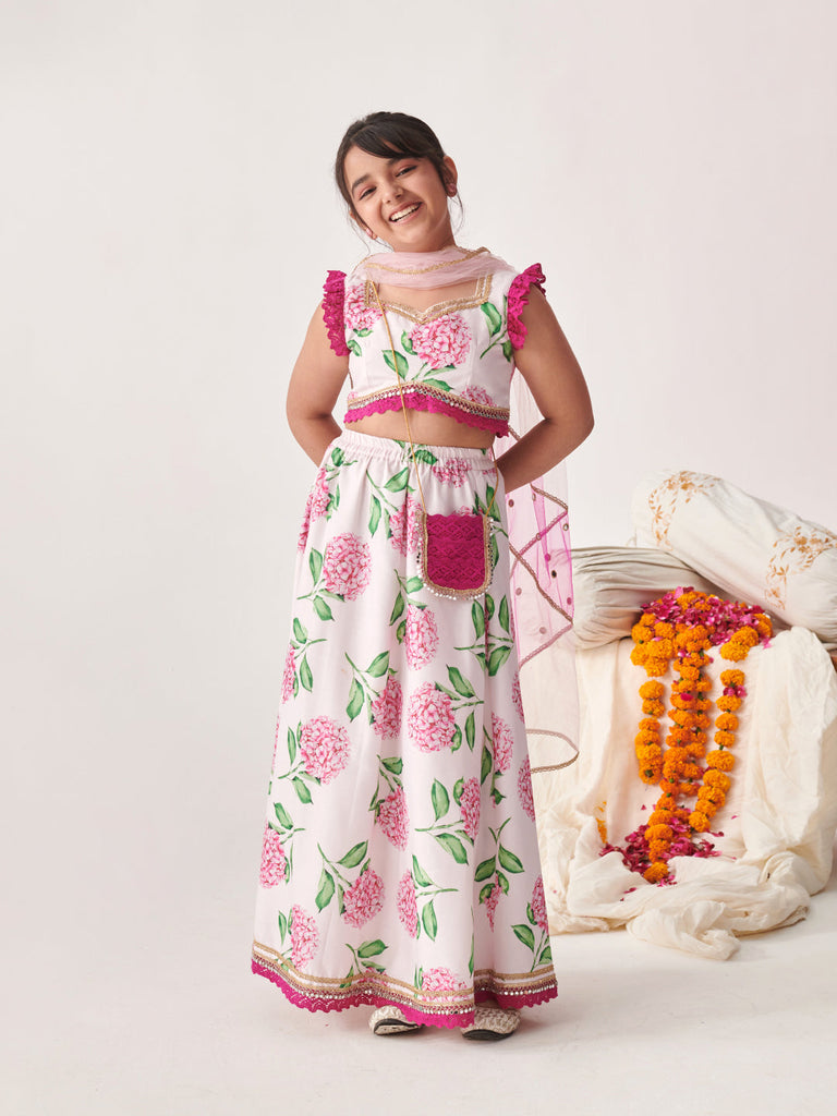 Girls Printed Ready To Wear Lehenga Blouse With Dupatta (L-WINECROSHIALACE)
