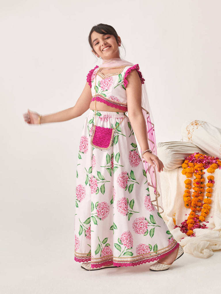 Girls Printed Ready To Wear Lehenga Blouse With Dupatta (L-WINECROSHIALACE)