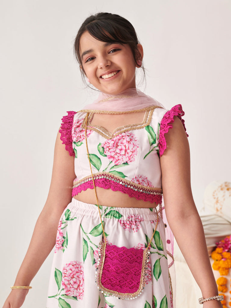 Girls Printed Ready To Wear Lehenga Blouse With Dupatta (L-WINECROSHIALACE)