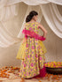 Pspeaches Girls Cotton Sleeveless Round Neck Gota Pati Embellished Lehenga Choli Set with Dupatta for Girls (L-YELLOWALLOVERPRINT)