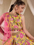 Pspeaches Girls Cotton Sleeveless Round Neck Gota Pati Embellished Lehenga Choli Set with Dupatta for Girls (L-YELLOWALLOVERPRINT)