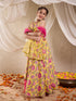 Pspeaches Girls Cotton Sleeveless Round Neck Gota Pati Embellished Lehenga Choli Set with Dupatta for Girls (L-YELLOWALLOVERPRINT)