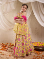 Pspeaches Girls Cotton Sleeveless Round Neck Gota Pati Embellished Lehenga Choli Set with Dupatta for Girls (L-YELLOWALLOVERPRINT)