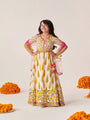 Girls Printed Ready To Wear Lehenga & Blouse With Dupatta (L-YELLOWGREYPRINT)