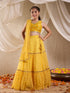 Pspeaches Girls Silk Blend Sleeveless V Neck Neck Gota Pati Embellished Lehenga Choli Set with Dupatta for Girls (L-YELLOWMUKAISHWORK)